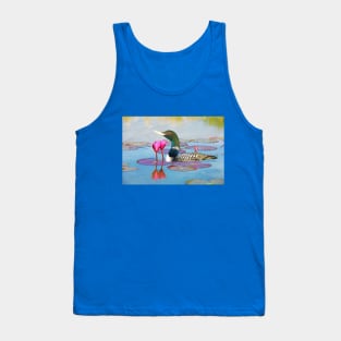 Yellow Billed Loon and Pink Lotus Flowers Tank Top